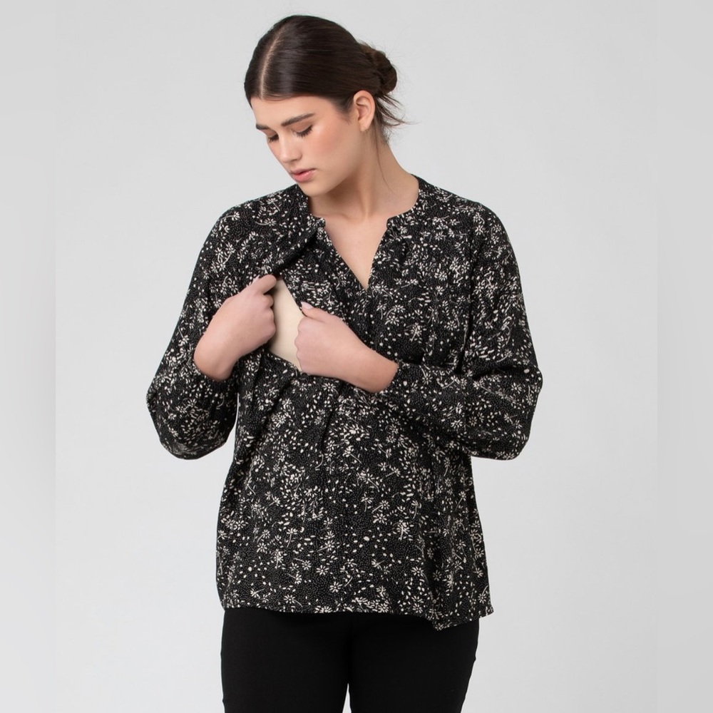 NWT Ripe Maternity Black and White Floral Trixie Discreet Floral Nursing Top - L